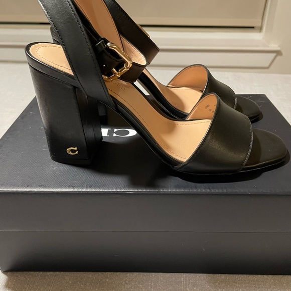 Coach Shoes - SOLD!!! Coach Shelby Black Leather Sandals with gold C logo